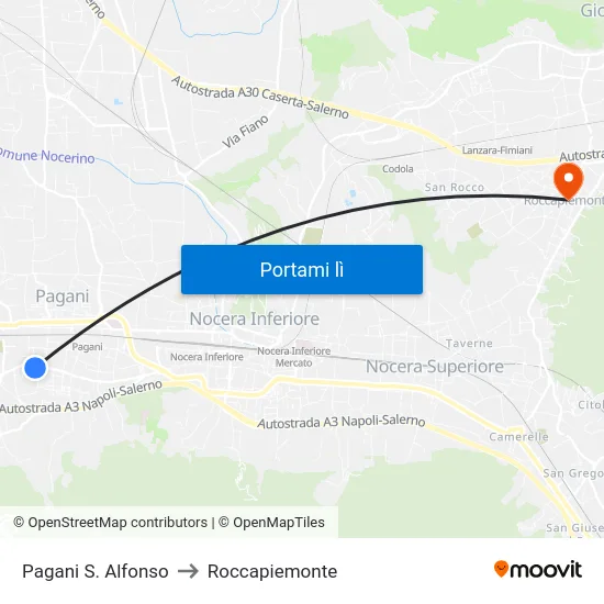 Pagani S. Alfonso to Roccapiemonte map