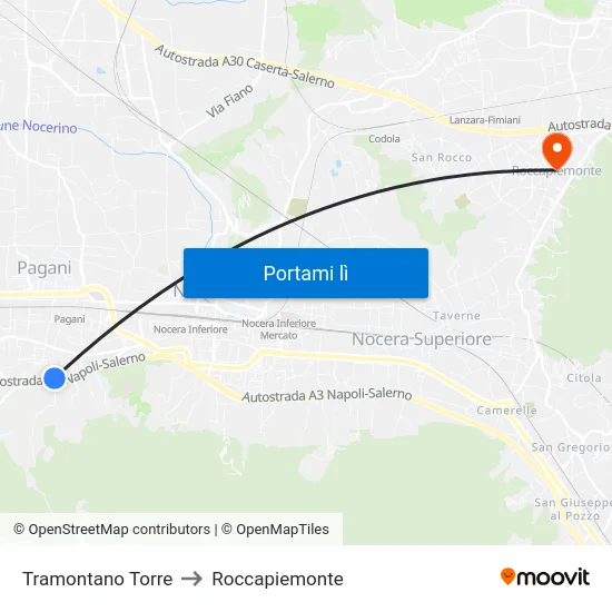 Tramontano Torre to Roccapiemonte map