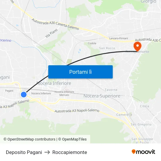 Deposito Pagani to Roccapiemonte map