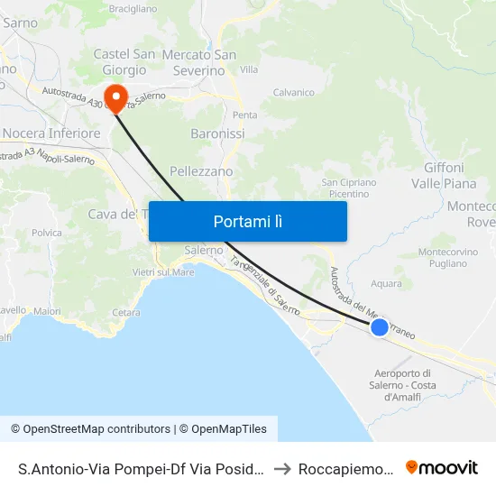 S.Antonio-Via Pompei-Df Via Posidonia to Roccapiemonte map