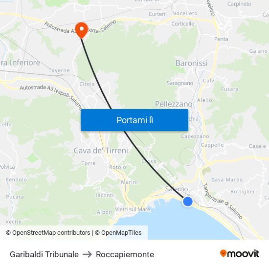 Garibaldi Tribunale to Roccapiemonte map