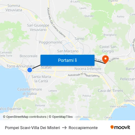 Pompei Scavi-Villa Dei Misteri to Roccapiemonte map