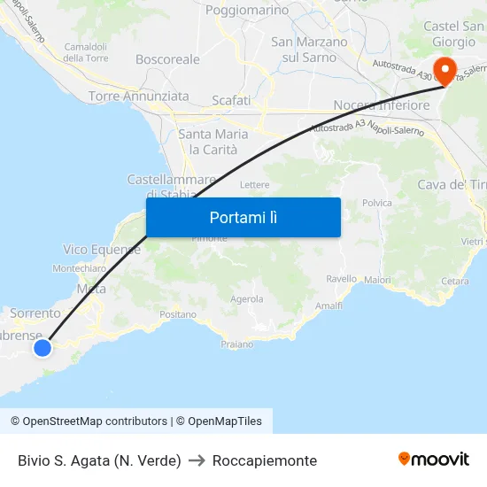 Bivio S. Agata (N. Verde) to Roccapiemonte map