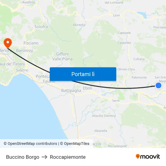 Buccino Borgo to Roccapiemonte map
