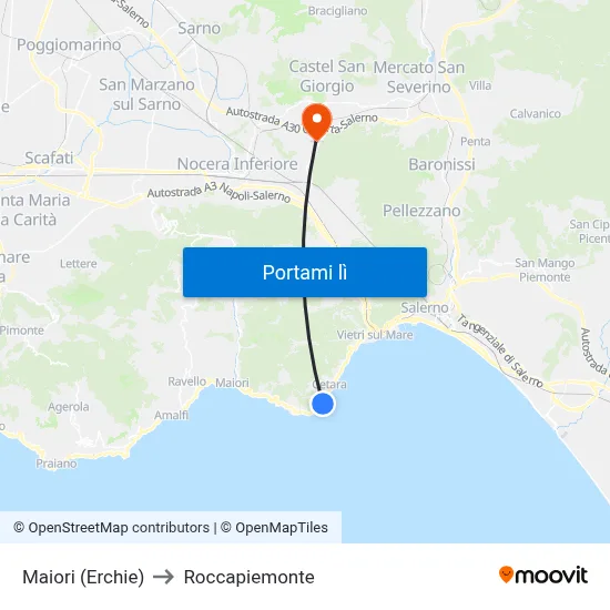 Maiori (Erchie) to Roccapiemonte map