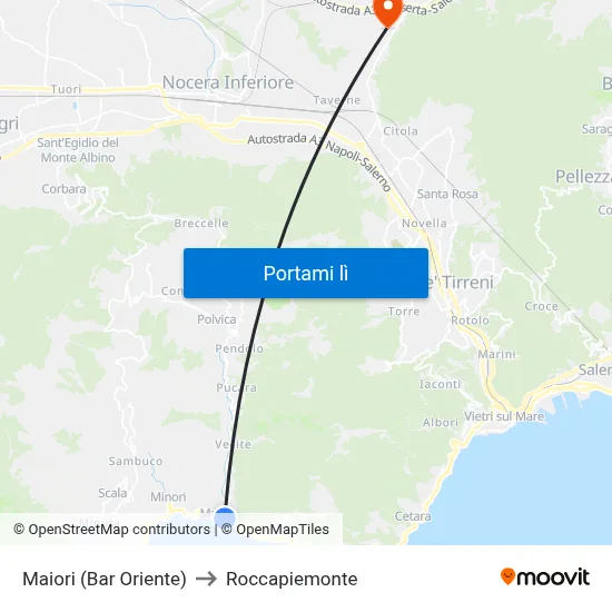 Maiori (Bar Oriente) to Roccapiemonte map