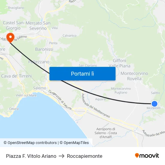 Piazza F. Vitolo Ariano to Roccapiemonte map
