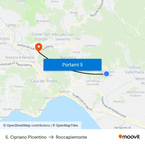 S. Cipriano Picentino to Roccapiemonte map