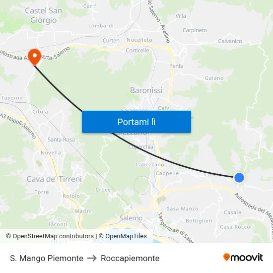 S. Mango Piemonte to Roccapiemonte map