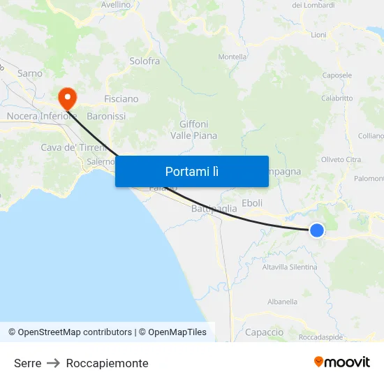Serre to Roccapiemonte map