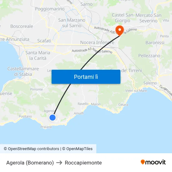 Agerola (Bomerano) to Roccapiemonte map