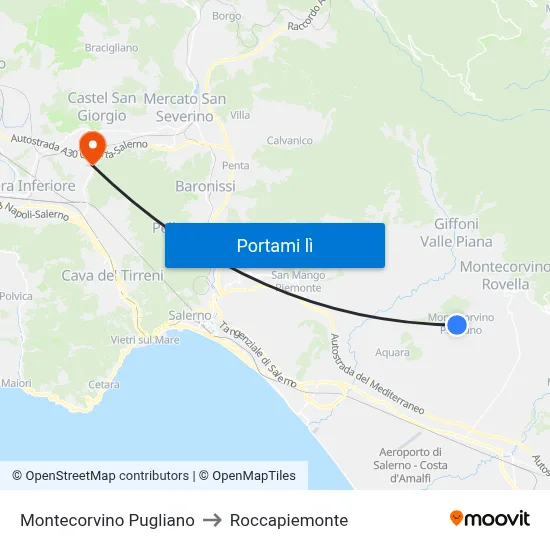 Montecorvino Pugliano to Roccapiemonte map