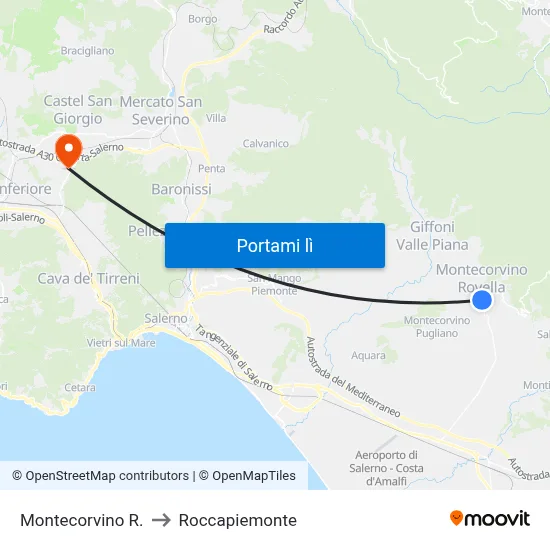 Montecorvino R. to Roccapiemonte map
