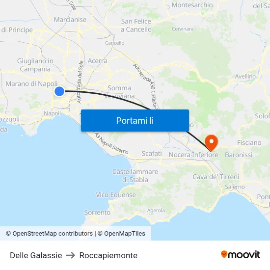 Delle Galassie to Roccapiemonte map