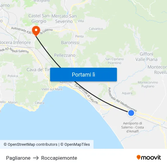 Pagliarone to Roccapiemonte map