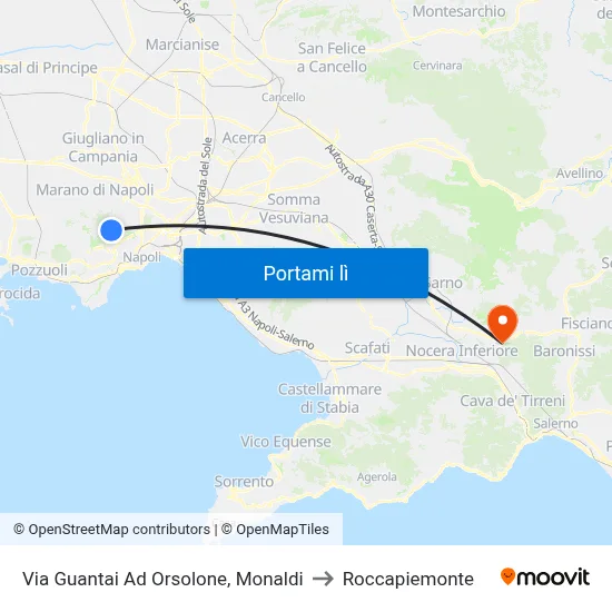 Via Guantai Ad Orsolone, Monaldi to Roccapiemonte map