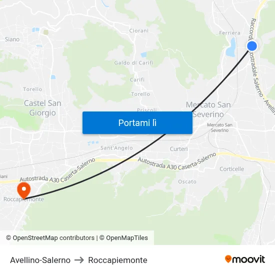 Avellino-Salerno to Roccapiemonte map