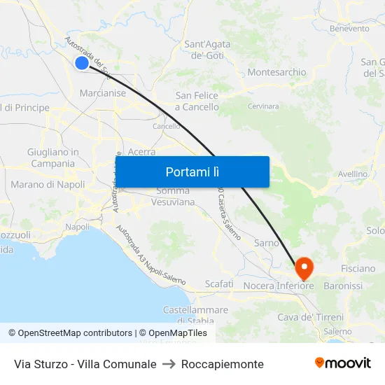 Via Sturzo - Villa Comunale to Roccapiemonte map
