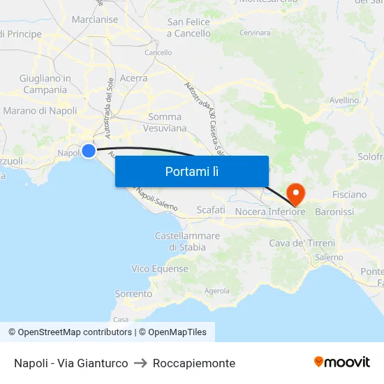Napoli - Via Gianturco to Roccapiemonte map