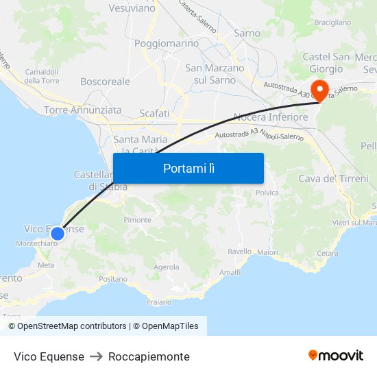 Vico Equense to Roccapiemonte map