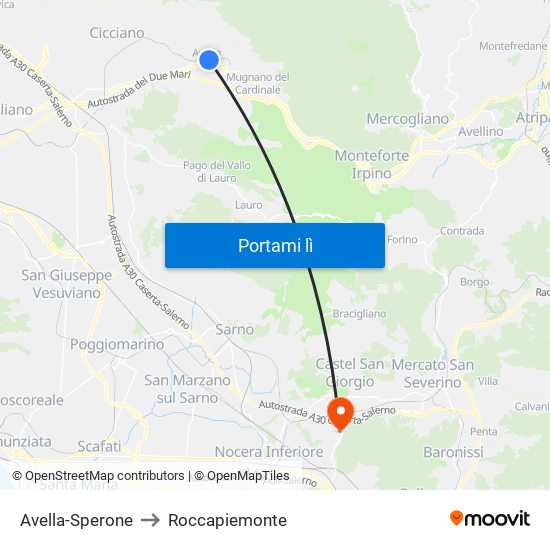 Avella-Sperone to Roccapiemonte map