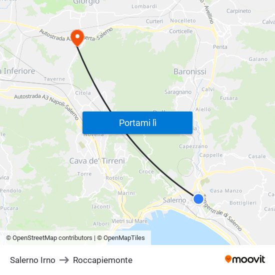 Salerno Irno to Roccapiemonte map