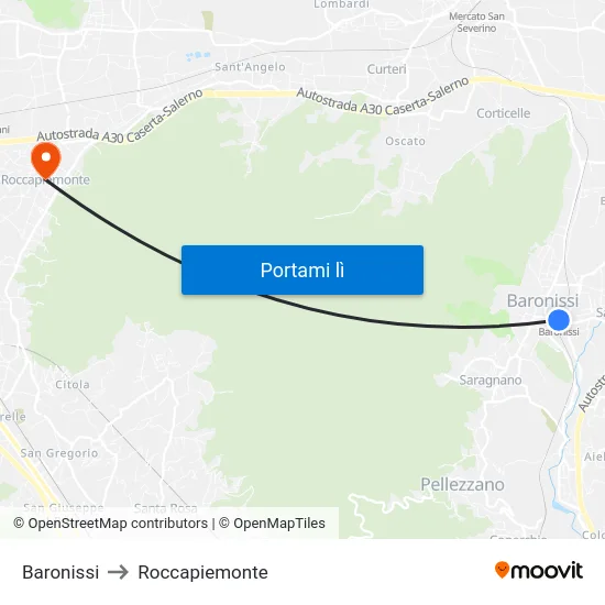 Baronissi to Roccapiemonte map