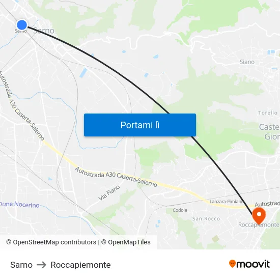 Sarno to Roccapiemonte map