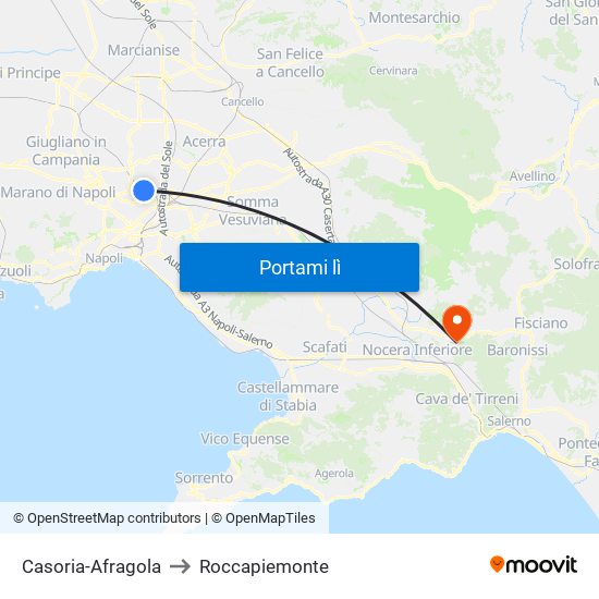 Casoria-Afragola to Roccapiemonte map