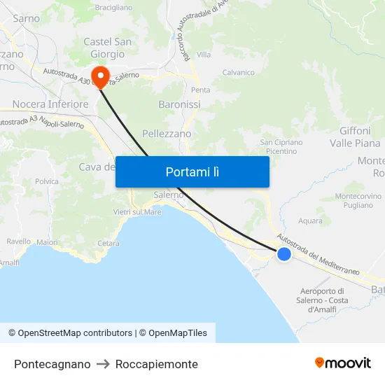 Pontecagnano to Roccapiemonte map