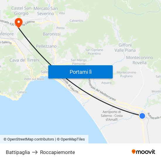 Battipaglia to Roccapiemonte map