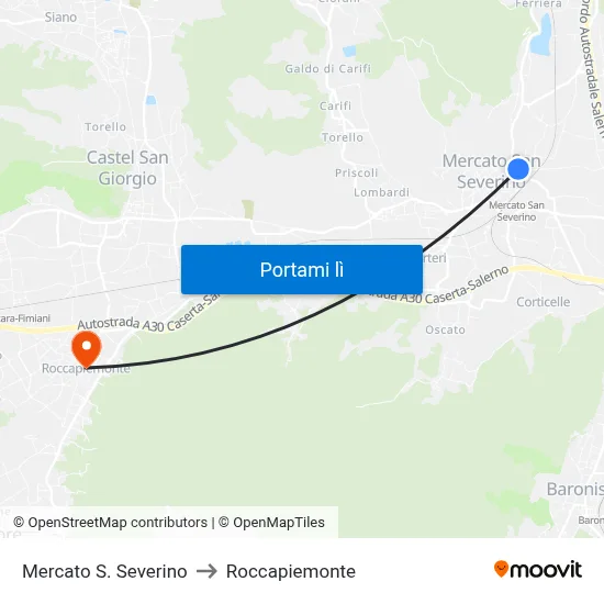 Mercato S. Severino to Roccapiemonte map