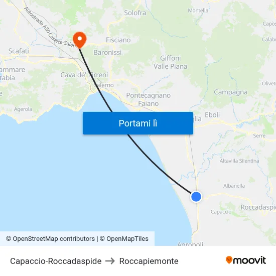 Capaccio-Roccadaspide to Roccapiemonte map