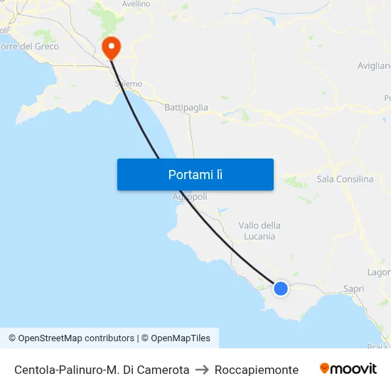 Centola-Palinuro-M. Di Camerota to Roccapiemonte map