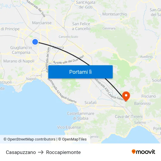 Casapuzzano to Roccapiemonte map