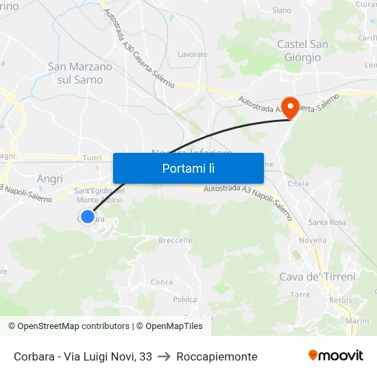 Corbara - Via Luigi Novi, 33 to Roccapiemonte map