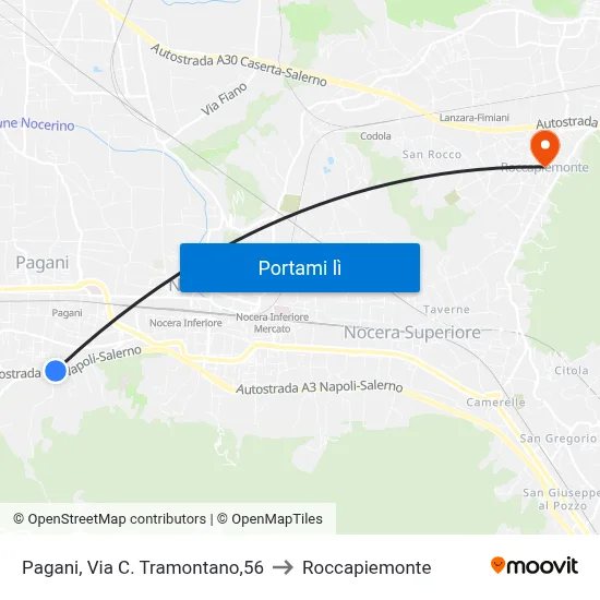 Pagani, Via C. Tramontano,56 to Roccapiemonte map