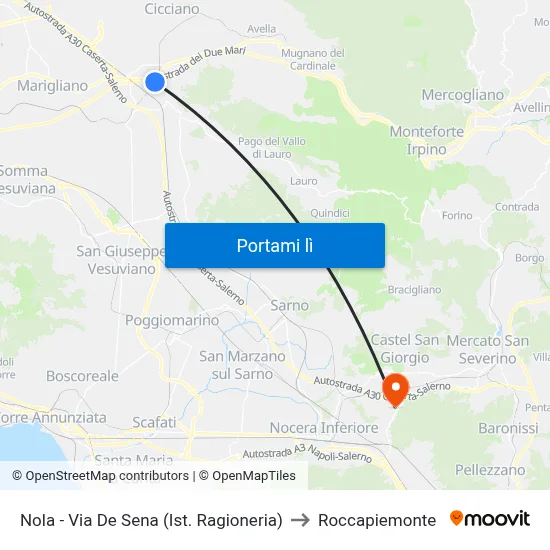 Nola - Via De Sena (Ist. Ragioneria) to Roccapiemonte map