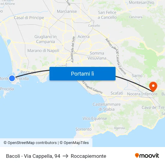 Bacoli - Via Cappella, 94 to Roccapiemonte map