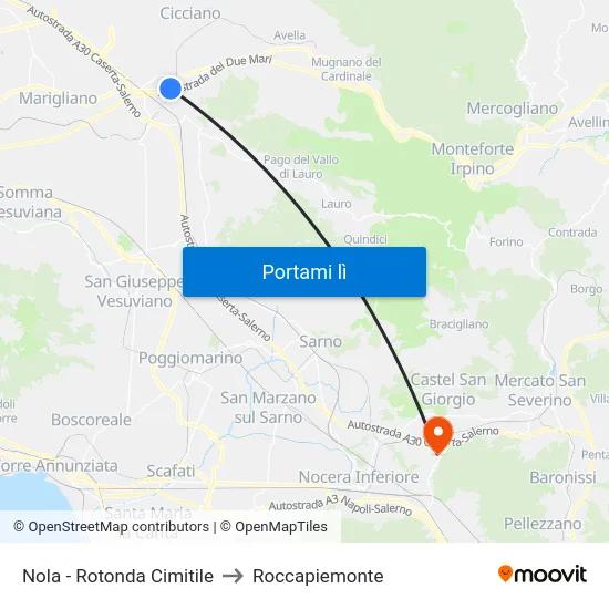 Nola - Rotonda Cimitile to Roccapiemonte map