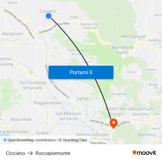 Cicciano to Roccapiemonte map