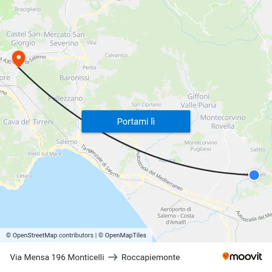 Via Mensa 196 Monticelli to Roccapiemonte map