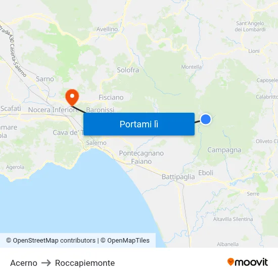 Acerno to Roccapiemonte map