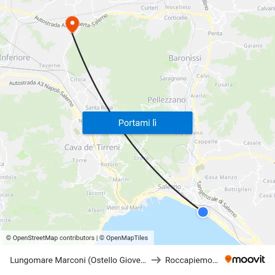 Lungomare Marconi (Ostello Gioventù) to Roccapiemonte map