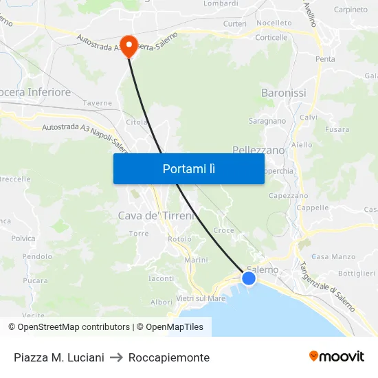 Piazza M. Luciani to Roccapiemonte map