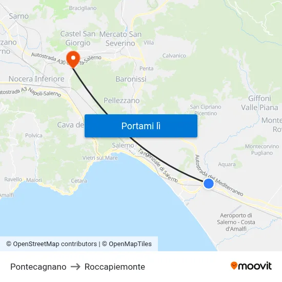 Pontecagnano to Roccapiemonte map
