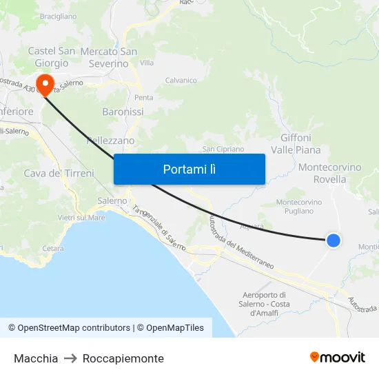 Macchia to Roccapiemonte map