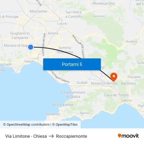 Via Limitone - Chiesa to Roccapiemonte map