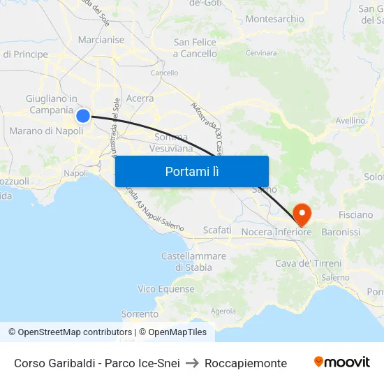 Corso Garibaldi - Parco Ice-Snei to Roccapiemonte map