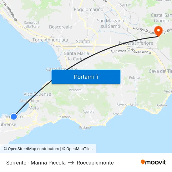 Sorrento - Marina Piccola to Roccapiemonte map